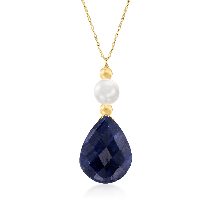 Trending Jewelry Now At Unbeatable Prices Ross-Simons Cultured Pearl and Sapphire Necklace in 14kt Yellow Gold