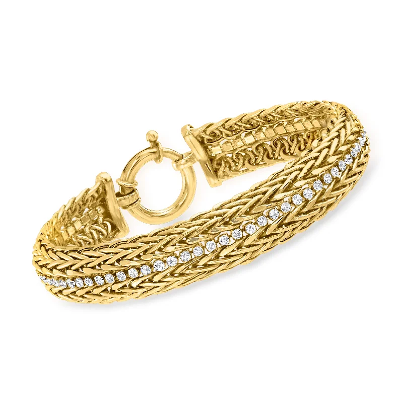 Elegant Designs, Unbeatable Discounts – Shop Jewelry Now Ross-Simons CZ 2-Row Wheat Chain Bracelet in 18kt Gold Over Sterling