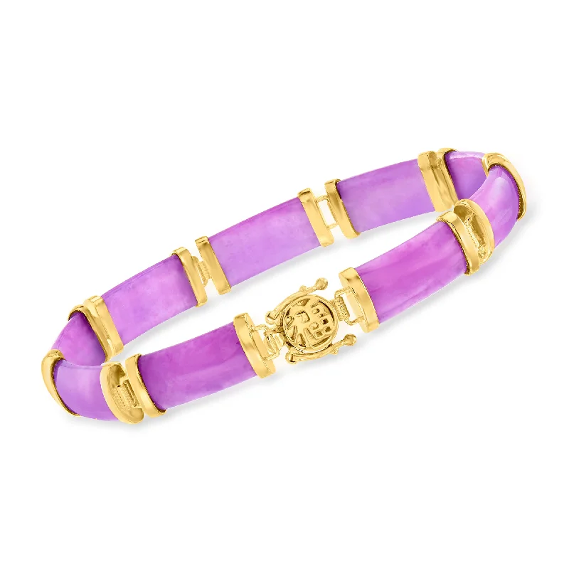 Exclusive Jewelry Sale – Limited-Time Discounts Ross-Simons Purple Jade Chinese Symbol Bracelet in 18kt Gold Over Sterling