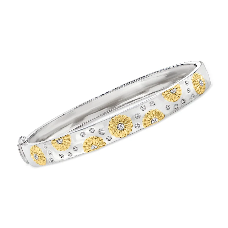 Exclusive Jewelry Bundles At Discounted Rates Ross-Simons Diamond-Accented Sunflower Bangle Bracelet in 2-Tone Sterling Silver