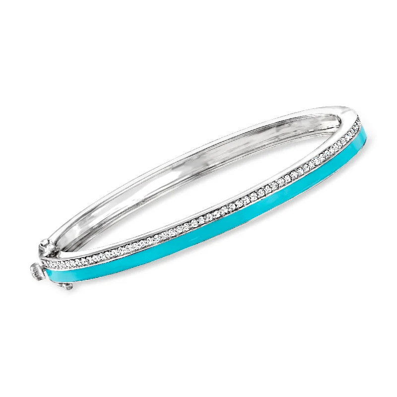 Final Call For Exquisite Jewelry At Reduced Rates Ross-Simons Diamond and Turquoise Enamel Bangle Bracelet in Sterling Silver Final Call For Exquisite Jewelry At Reduced Rates Ross-Simons Diamond and Turquoise Enamel Bangle Bracelet in Sterling Silver