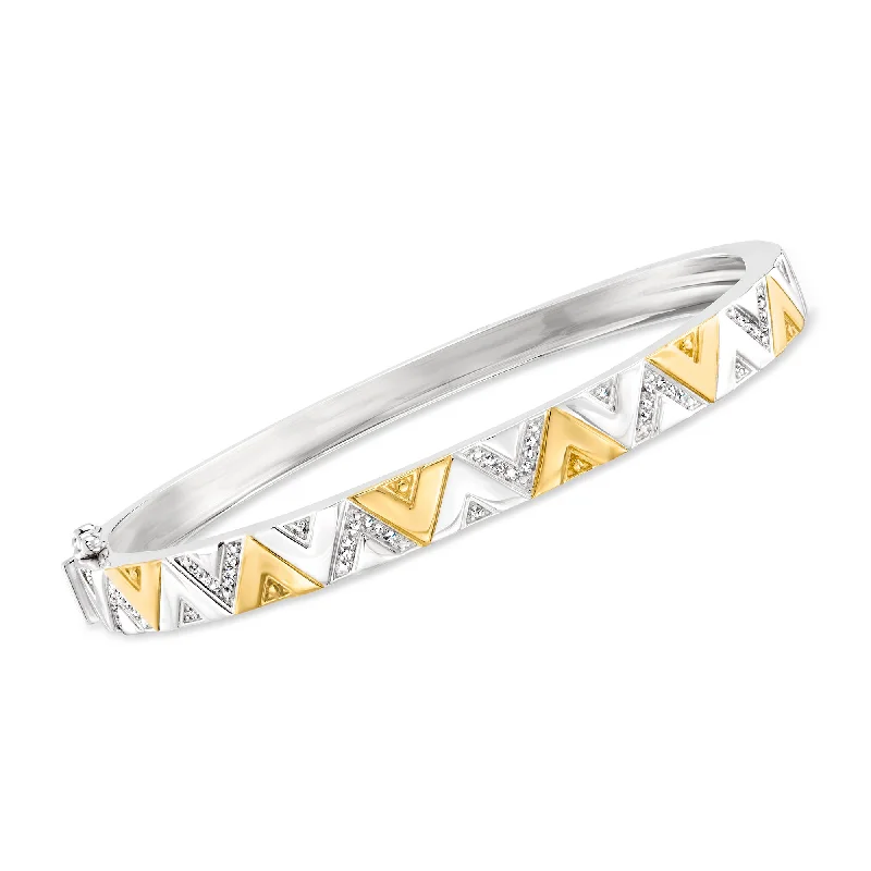 Stunning Jewelry At A Fraction Of The Price Ross-Simons Diamond Chevron Bangle Bracelet in 2-Tone Sterling Silver Stunning Jewelry At A Fraction Of The Price Ross-Simons Diamond Chevron Bangle Bracelet in 2-Tone Sterling Silver