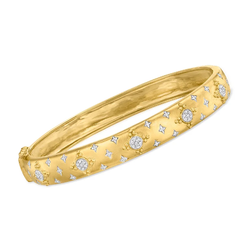 Shop Dazzling Jewelry At The Best Prices Ross-Simons Diamond Cluster Bangle Bracelet in 18kt Gold Over Sterling