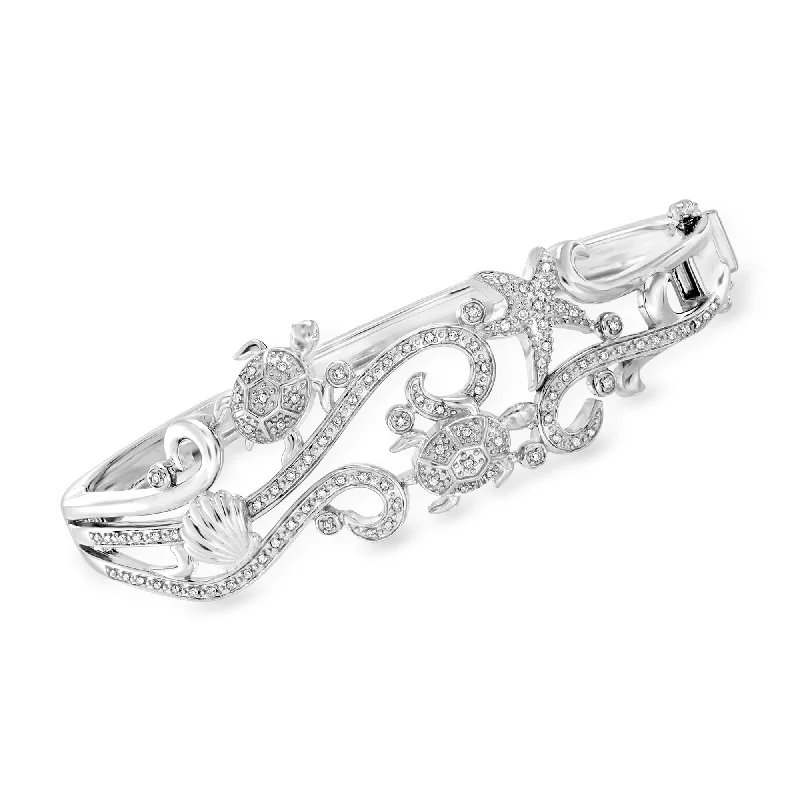 Discounted Jewelry For A Glamorous Look Ross-Simons Diamond Sea Life Bangle Bracelet in Sterling Silver Discounted Jewelry For A Glamorous Look Ross-Simons Diamond Sea Life Bangle Bracelet in Sterling Silver