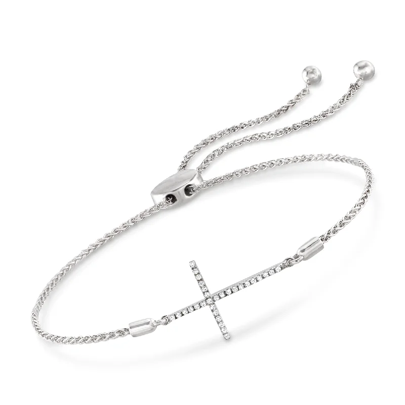 Get Ready To Sparkle – Special Jewelry Discounts Ross-Simons Diamond Sideways Cross Bolo Bracelet in Sterling Silver Get Ready To Sparkle – Special Jewelry Discounts Ross-Simons Diamond Sideways Cross Bolo Bracelet in Sterling Silver