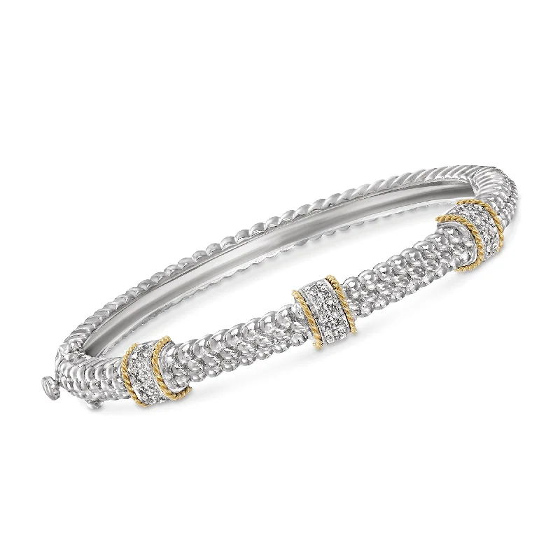 Get The Best Deals On Timeless Jewelry Pieces Ross-Simons Diamond Station Bangle Bracelet in Sterling Silver and 14kt Yellow Gold Get The Best Deals On Timeless Jewelry Pieces Ross-Simons Diamond Station Bangle Bracelet in Sterling Silver and 14kt Yellow Gold