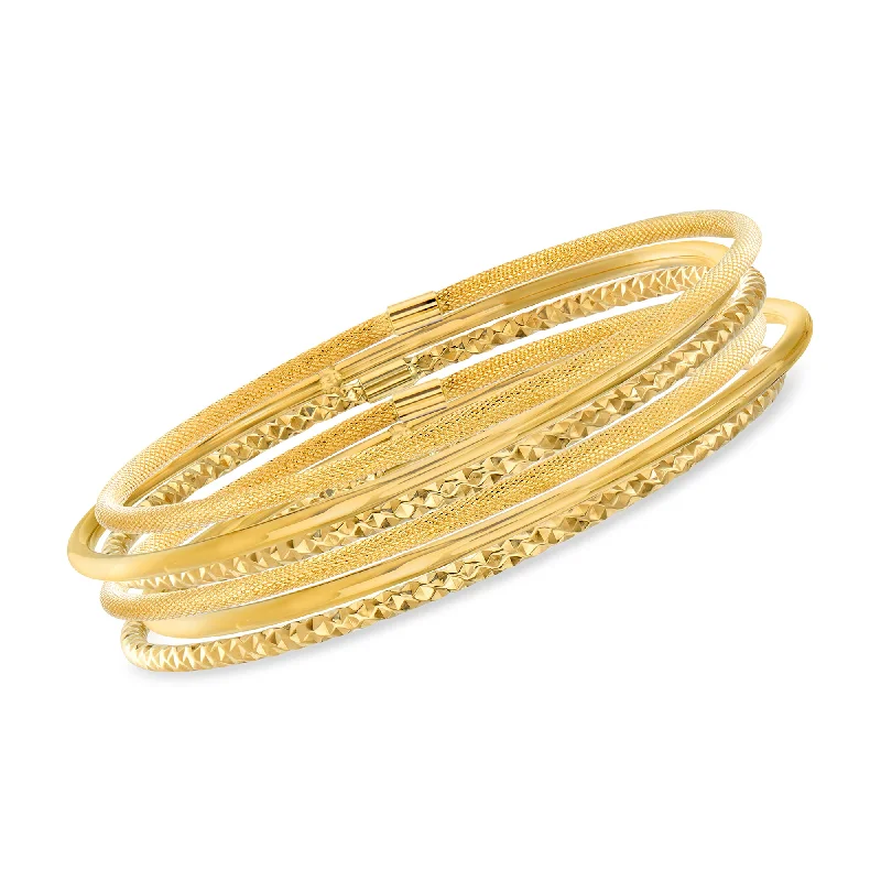 Elegant Jewelry, Exclusive Prices – Shop Now Ross-Simons Italian 14kt Yellow Gold Multi-Finish Jewelry Set: 6 Bangle Bracelets Elegant Jewelry, Exclusive Prices – Shop Now Ross-Simons Italian 14kt Yellow Gold Multi-Finish Jewelry Set: 6 Bangle Bracelets