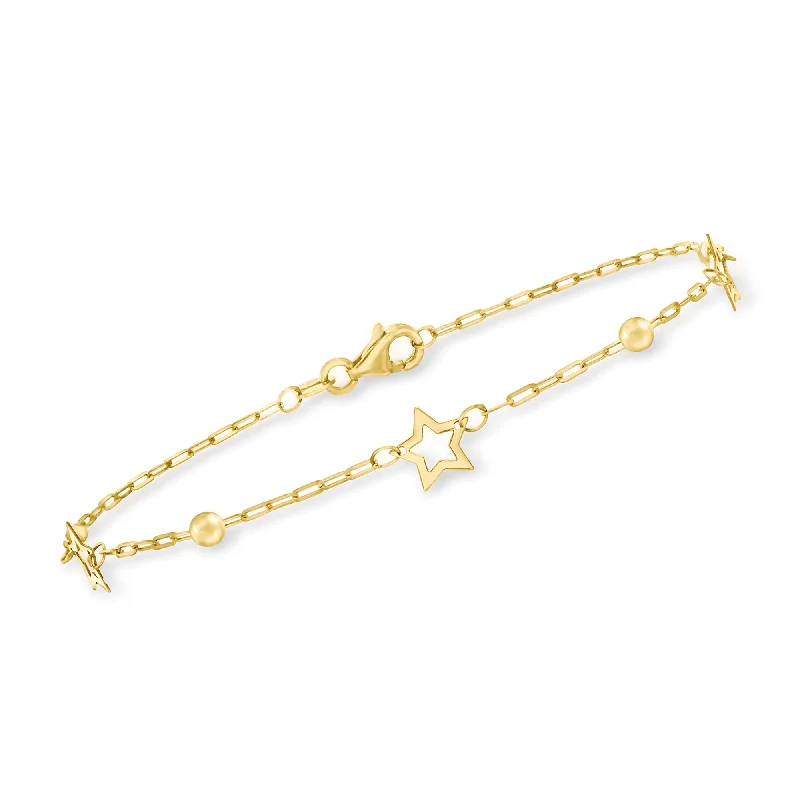 Limited Stock On Premium Jewelry At Low Prices Ross-Simons Italian 14kt Yellow Gold Paper Clip Link Star Station Bracelet