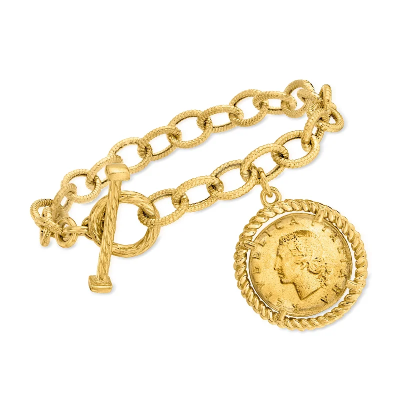 Elegant Jewelry Pieces At Unbelievable Prices Ross-Simons Italian 18kt Gold Over Sterling Replica Lira Coin and Oval Link Toggle Bracelet Elegant Jewelry Pieces At Unbelievable Prices Ross-Simons Italian 18kt Gold Over Sterling Replica Lira Coin and Oval Link Toggle Bracelet