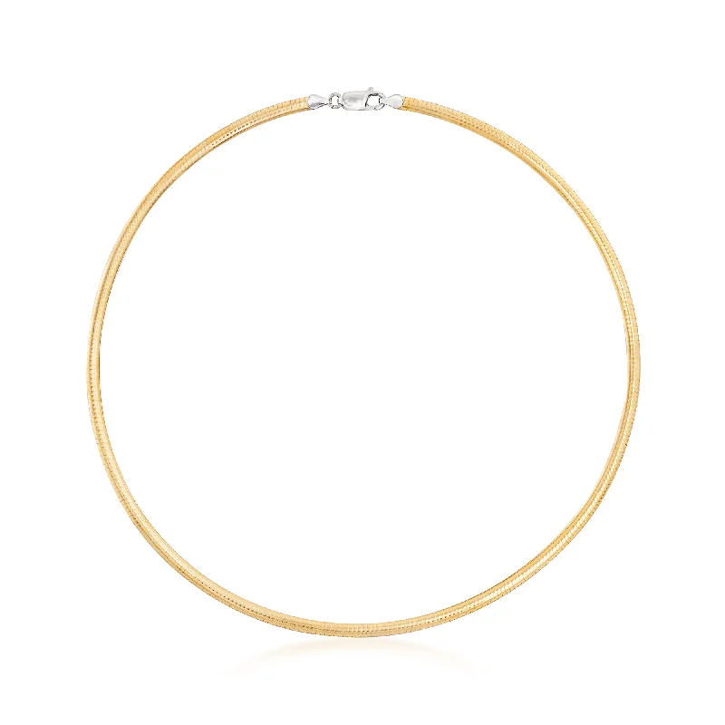 Chic, Trendy, And Affordable Jewelry Sale Ross-Simons Italian 4mm Reversible Omega Necklace in 2-Tone Sterling Chic, Trendy, And Affordable Jewelry Sale Ross-Simons Italian 4mm Reversible Omega Necklace in 2-Tone Sterling
