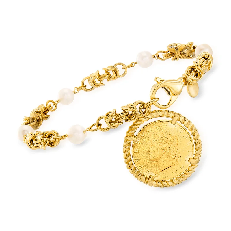 Dazzling Deals On Necklaces, Bracelets, And More Ross-Simons Italian 6mm Cultured Pearl and Replica Lira Coin Byzantine Bracelet in 18kt Gold Over Sterling Dazzling Deals On Necklaces, Bracelets, And More Ross-Simons Italian 6mm Cultured Pearl and Replica Lira Coin Byzantine Bracelet in 18kt Gold Over Sterling