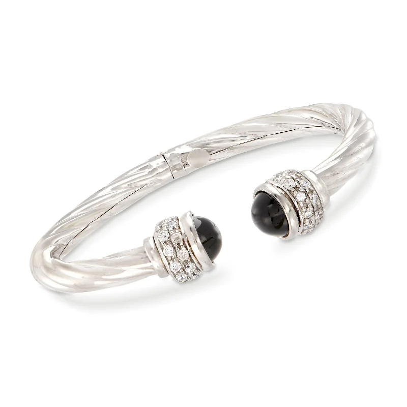 Adjustable Charm Bracelets For A Perfect Fit Ross-Simons Italian Black Onyx and CZ Twisted Cuff Bracelet in Sterling Silver