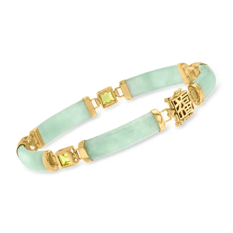 Elevate Your Outfit With Discounted Statement Jewelry Ross-Simons Jade "Bless" Bracelet With Peridot in 18kt Gold Over Sterling Elevate Your Outfit With Discounted Statement Jewelry Ross-Simons Jade "Bless" Bracelet With Peridot in 18kt Gold Over Sterling