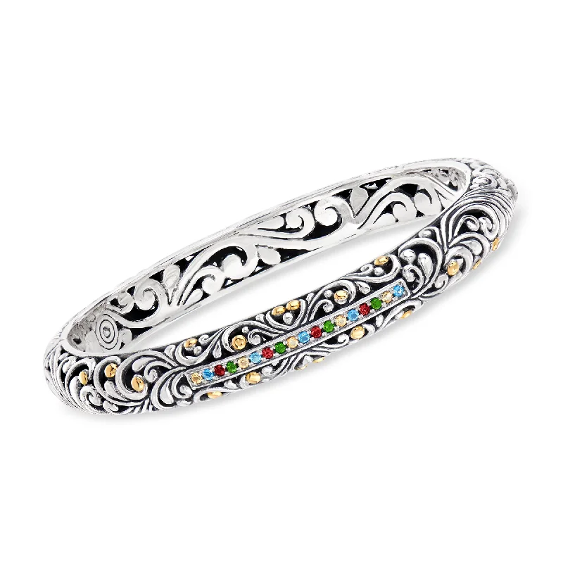 Limited-Time Offer On Premium Jewelry Collections Ross-Simons Multi-Gemstone Bali-Style Bangle Bracelet in Sterling Silver With 18kt Gold Limited-Time Offer On Premium Jewelry Collections Ross-Simons Multi-Gemstone Bali-Style Bangle Bracelet in Sterling Silver With 18kt Gold