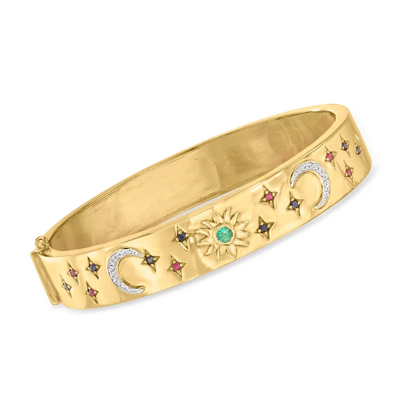 The Perfect Jewelry Piece At The Perfect Price Ross-Simons Multi-Gemstone Celestial Bangle Bracelet With Diamond Accents in 18kt Gold Over Sterling