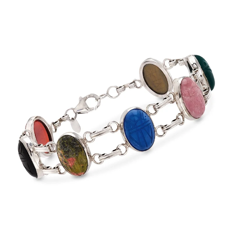 Limited-Stock Jewelry Sale – Once It's Gone, It's Gone Ross-Simons Multi-Stone Scarab Bracelet in Sterling Silver Limited-Stock Jewelry Sale – Once It's Gone, It's Gone Ross-Simons Multi-Stone Scarab Bracelet in Sterling Silver