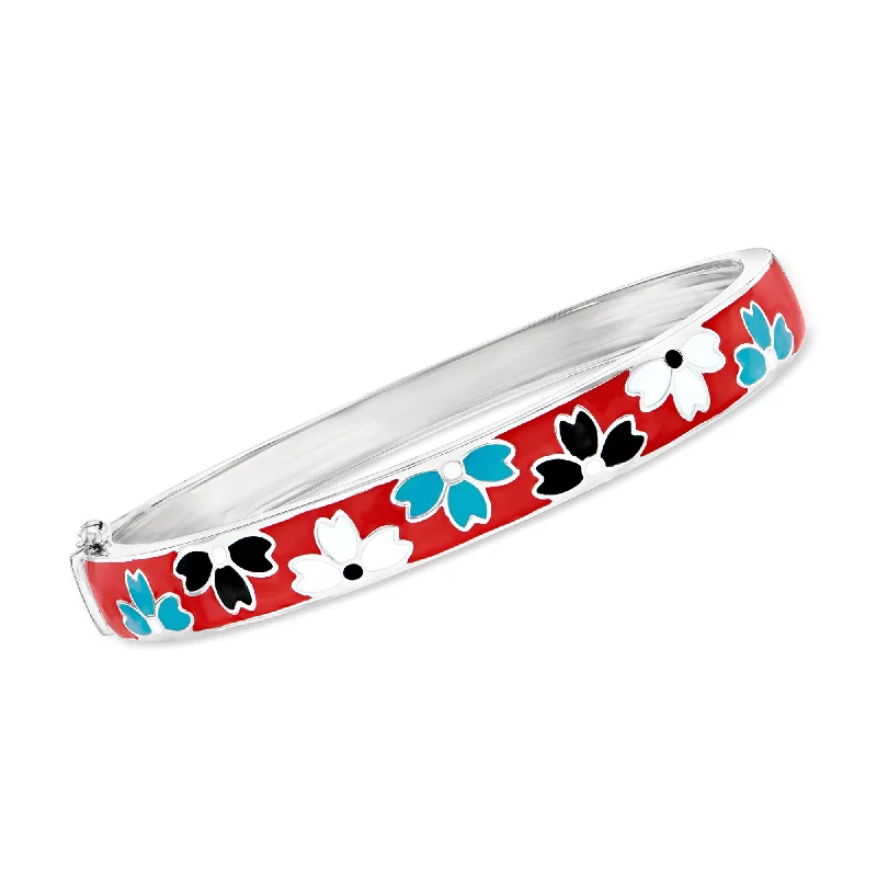 Bold And Beautiful Jewelry Now At Irresistible Prices Ross-Simons Multicolored Enamel Floral Bangle Bracelet in Sterling Silver Bold And Beautiful Jewelry Now At Irresistible Prices Ross-Simons Multicolored Enamel Floral Bangle Bracelet in Sterling Silver