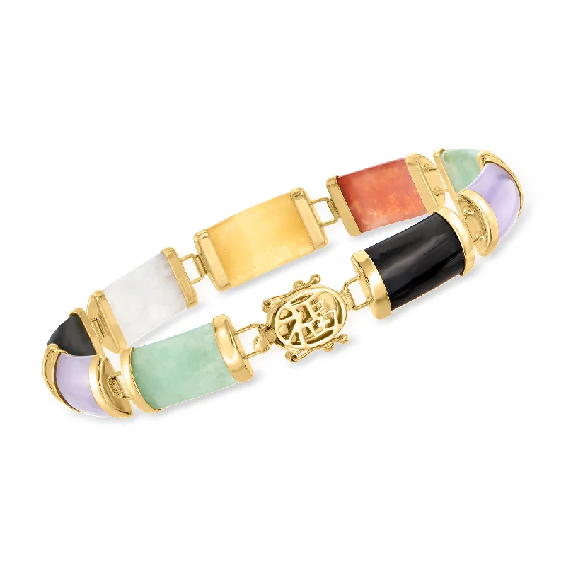 Grab Your Dream Jewelry At The Lowest Prices Ross-Simons Multicolored Jade "Good Fortune" Bracelet in 14kt Yellow Gold