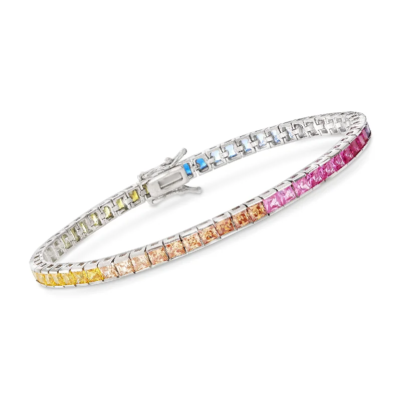 The Biggest Jewelry Sale Of The Year Is Here Ross-Simons Princess-Cut Rainbow Simulated Sapphire Tennis Bracelet in Sterling Silver The Biggest Jewelry Sale Of The Year Is Here Ross-Simons Princess-Cut Rainbow Simulated Sapphire Tennis Bracelet in Sterling Silver