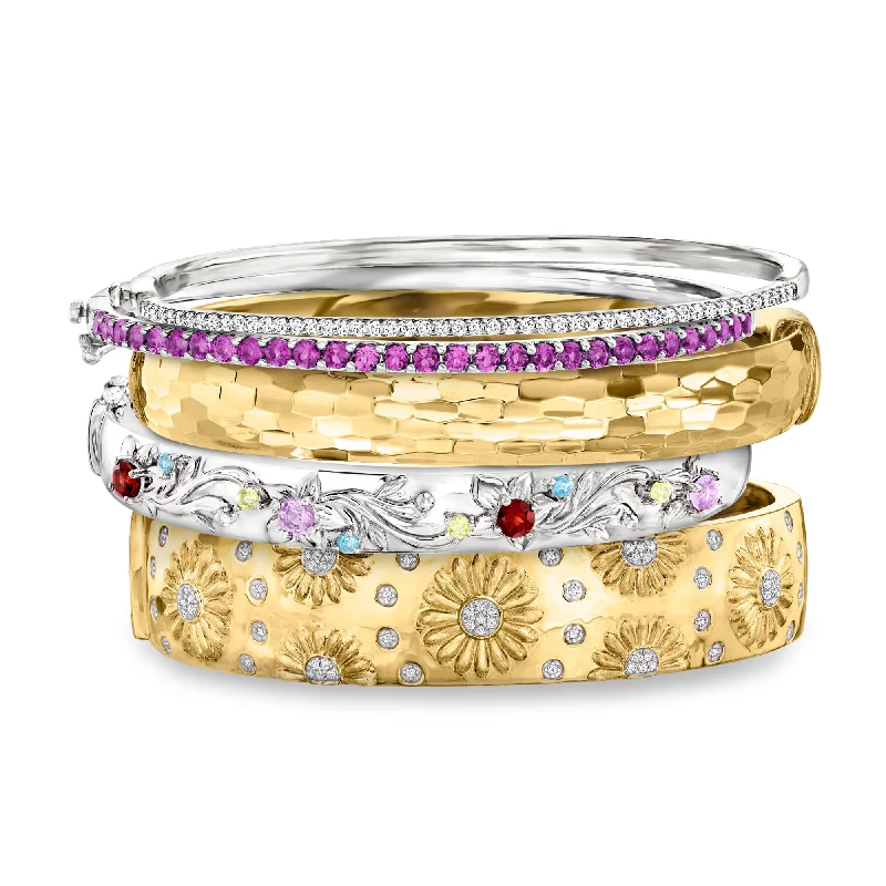 Discounted Luxury Jewelry – Shine Without The Splurge Ross-Simons "Sweet Stack" Set Of 5 Bangle Bracelets in 2-Tone Sterling Silver Discounted Luxury Jewelry – Shine Without The Splurge Ross-Simons "Sweet Stack" Set Of 5 Bangle Bracelets in 2-Tone Sterling Silver