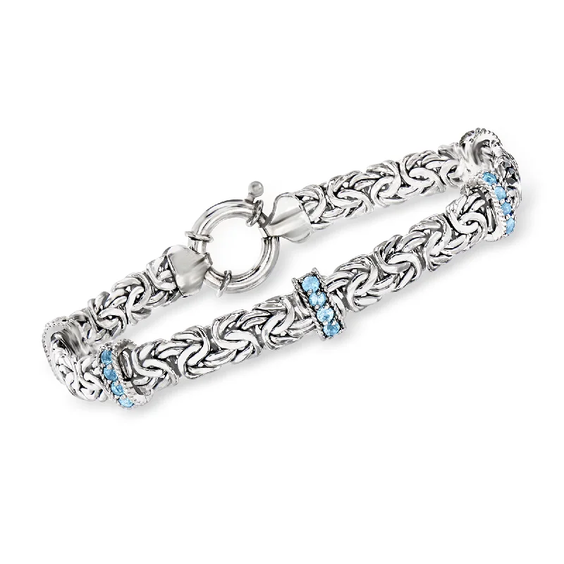 Shop High-Quality Jewelry At Jaw-Dropping Discounts Ross-Simons Swiss Blue Topaz Station Byzantine Bracelet in Sterling Silver Shop High-Quality Jewelry At Jaw-Dropping Discounts Ross-Simons Swiss Blue Topaz Station Byzantine Bracelet in Sterling Silver