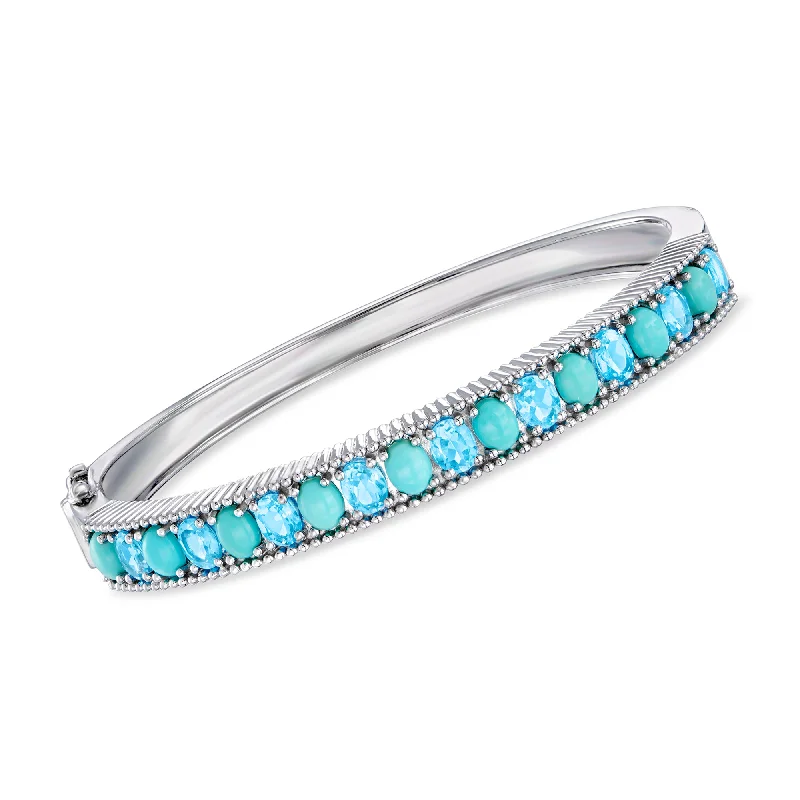 Discounted Jewelry For A Glamorous Look Ross-Simons Turquoise and Swiss Blue Topaz Bangle Bracelet in Sterling Silver Discounted Jewelry For A Glamorous Look Ross-Simons Turquoise and Swiss Blue Topaz Bangle Bracelet in Sterling Silver