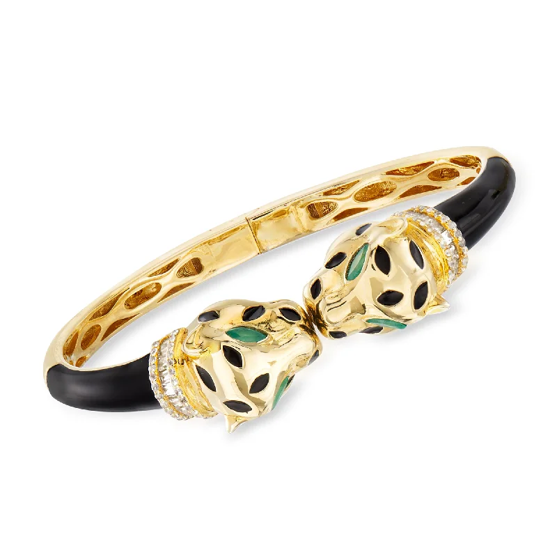 Premium Diamond Jewelry For Unforgettable Moments Ross-Simons White Zircon and . Green Chrome Diopside Panther Bangle Bracelet in 18kt Gold Over Sterling With Black Enamel