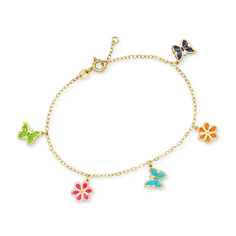 Shine In Style – Shop Jewelry Discounts Today RS Pure by Ross-Simons Italian Multicolored Enamel Butterfly and Flower Charm Bracelet in 14kt Yellow Gold Shine In Style – Shop Jewelry Discounts Today RS Pure by Ross-Simons Italian Multicolored Enamel Butterfly and Flower Charm Bracelet in 14kt Yellow Gold