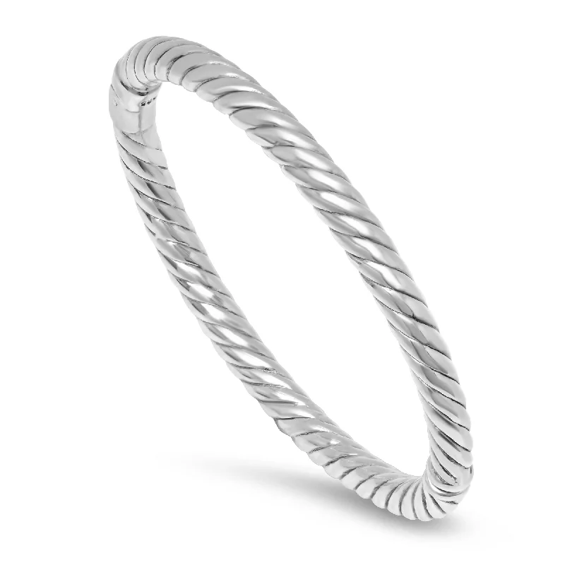 Premium Jewelry At Special Low Prices For A Limited Time Sterling Silver Rope Textured Hinged Bangle Bracelet