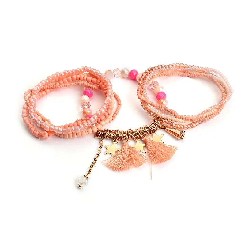 Limited-Time Offer On Elegant Jewelry Pieces Women Peach-coloured Gold-toned Beaded Bracelet Limited-Time Offer On Elegant Jewelry Pieces Women Peach-coloured Gold-toned Beaded Bracelet