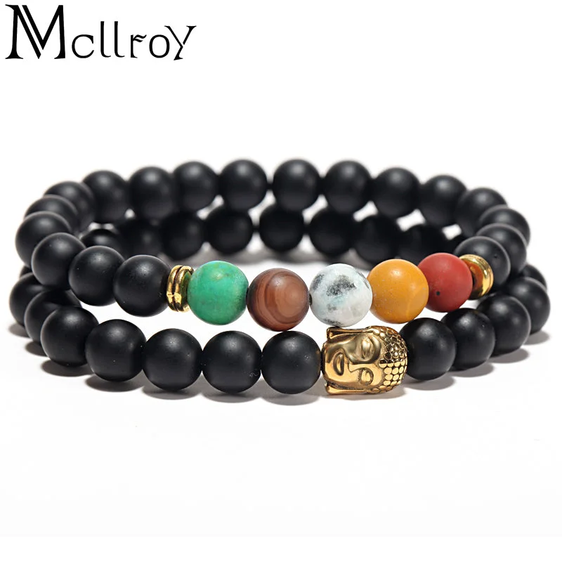 2 PCS Men's Beaded Buddha Bracelet Tiger Eye Yoga Meditation Jewelry