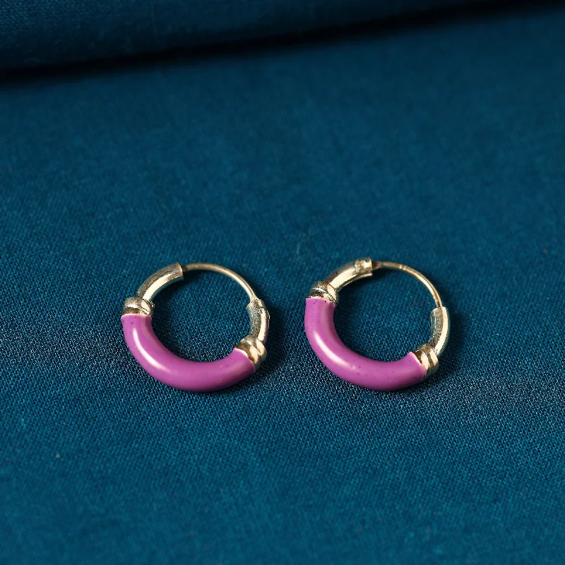 Pihu Enamel Sterling Silver Hoop Bali Earrings