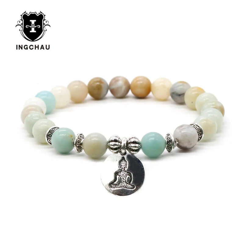 Natural Stone Bead Buddhism Mala Bracelets Men Aventurine Amazonite Bracelet