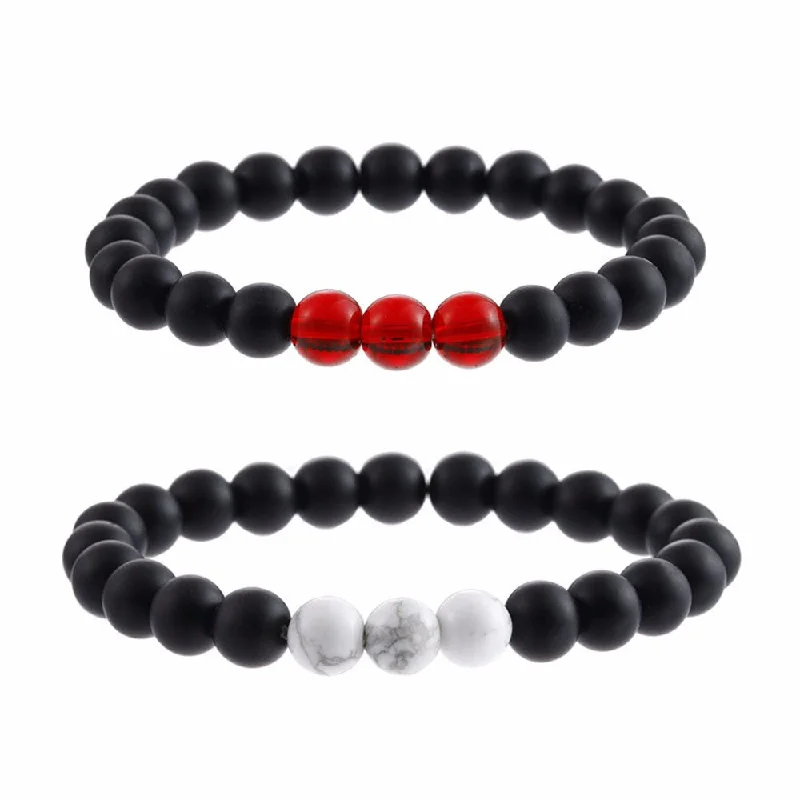 Natural Sub-black Gravel White Turquoise Yoga Couple Beads Bracelet Jewelry