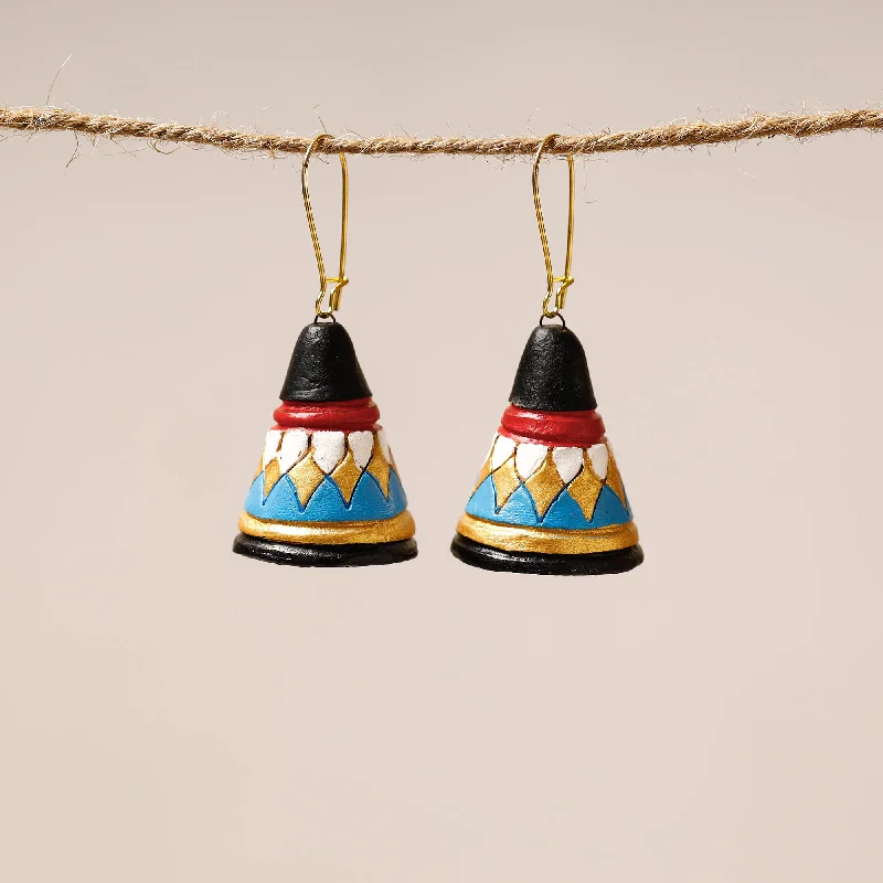 Bishnupur Handpainted Cone Shape Terracotta Dangler Earrings