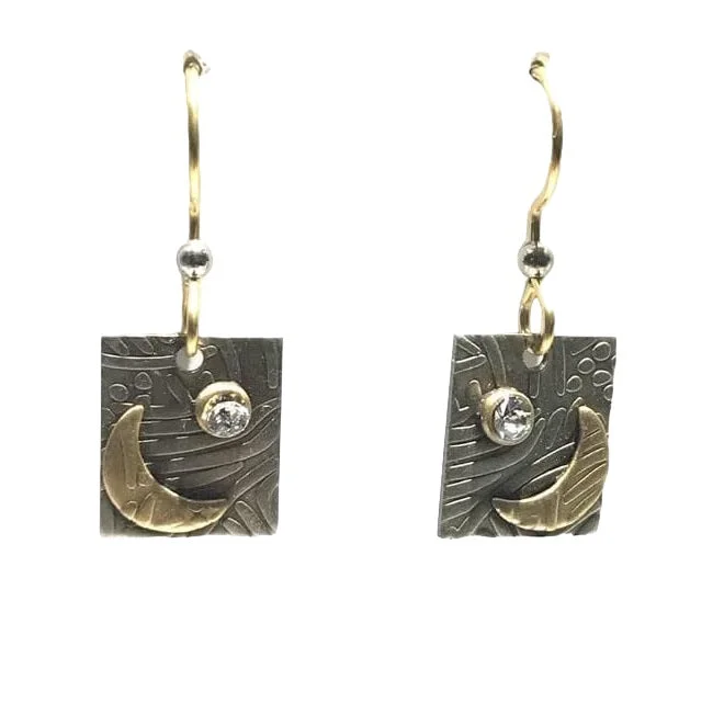 Silver Forest Crescent Moon on Square Pierced Earrings