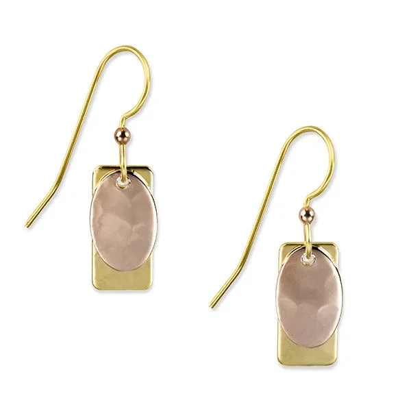 Silver Forest Earrings Rose Gold Oval on Gold Rectangle