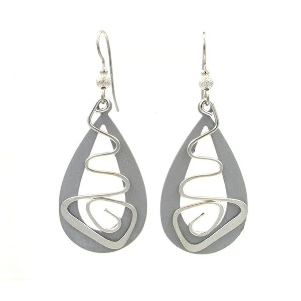 Silver Forest Earrings Silver Freeform Metal on Open Teardrop