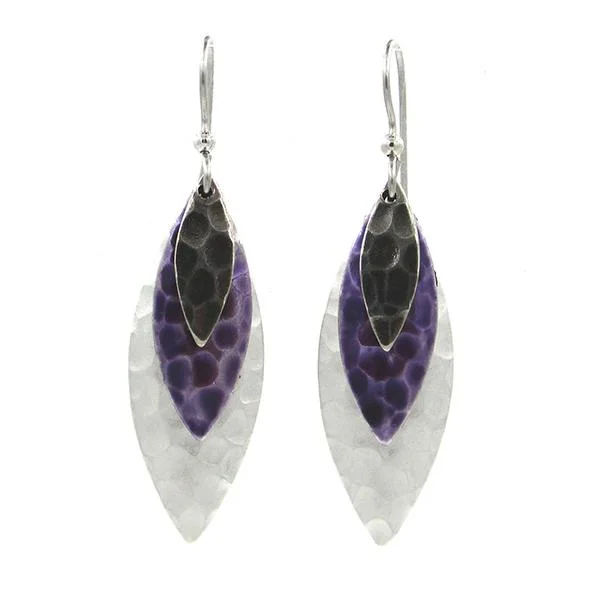 Personalized Engraved Jewelry For Meaningful Gifts Silver Forest Earrings Silver Purple Black Hammered Footballs