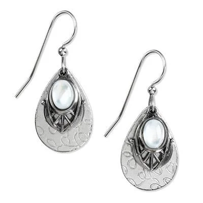 Silver Forest Earrings Silver White Stone Filigree on Teardrop