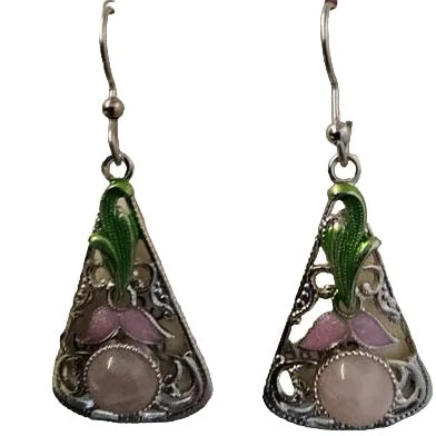 Silver Forest Filigree Leaf and Stone Earrings