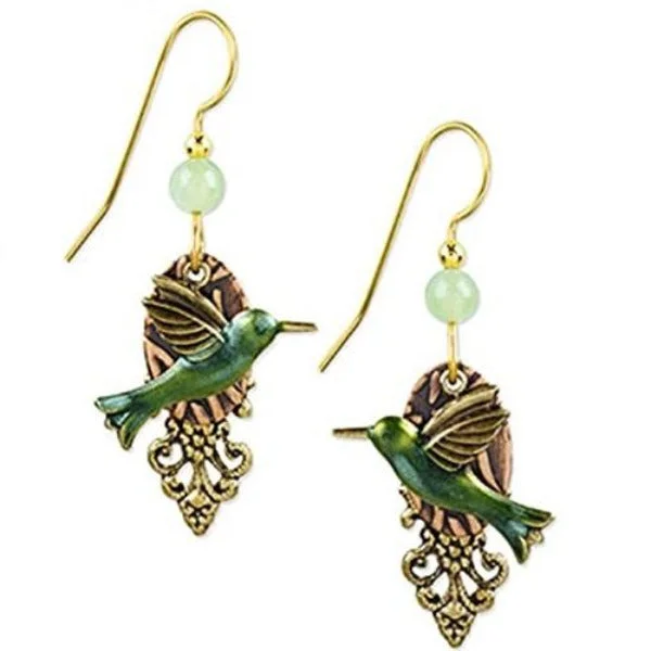 Silver Forest Hummingbird Dangle 18K Gold-Plated Earrings