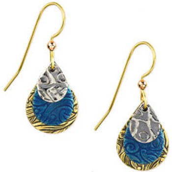 Silver Forest Silver Blue and Gold Triple Teardrop Earrings