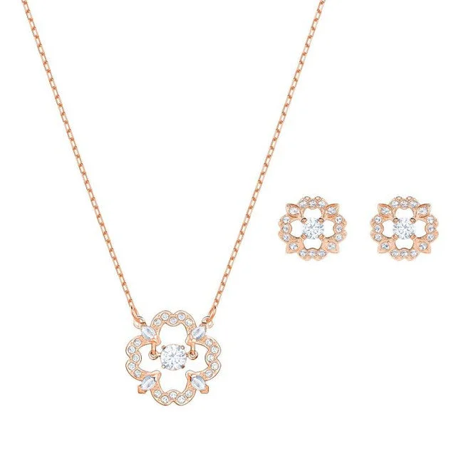 Luxury Handcrafted Jewelry For Elegant Looks Swarovski Sparkling Dance Flower Rose Gold-Tone Necklace and Earring Set Luxury Handcrafted Jewelry For Elegant Looks Swarovski Sparkling Dance Flower Rose Gold-Tone Necklace and Earring Set