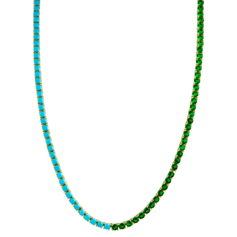Jewelry Clearance – Final Chance To Save Big Half Turquoise Half Emerald Tennis Necklace