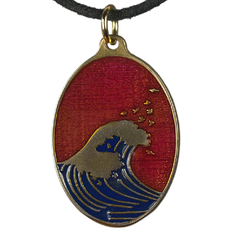 Stunning Jewelry At A Fraction Of The Price Hokusai Wave Oval Dark Red Enamel Pendant Necklace on Adjustable Natural Fiber Cord Stunning Jewelry At A Fraction Of The Price Hokusai Wave Oval Dark Red Enamel Pendant Necklace on Adjustable Natural Fiber Cord