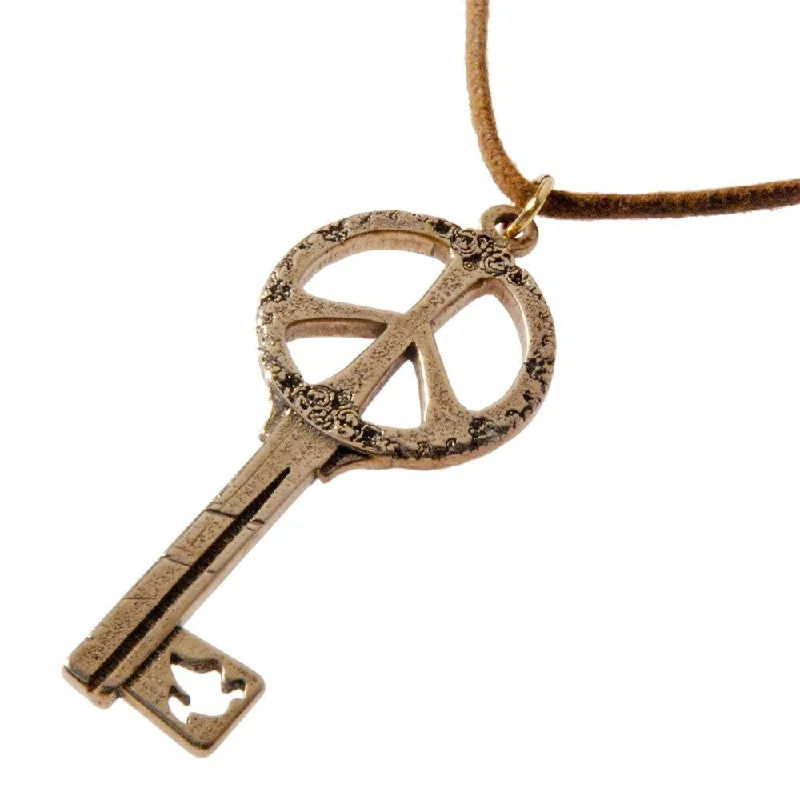 Timeless Jewelry At Special Discount Rates Key to Peace Peace Bronze Pendant Necklace on Adjustable Natural Fiber Cord