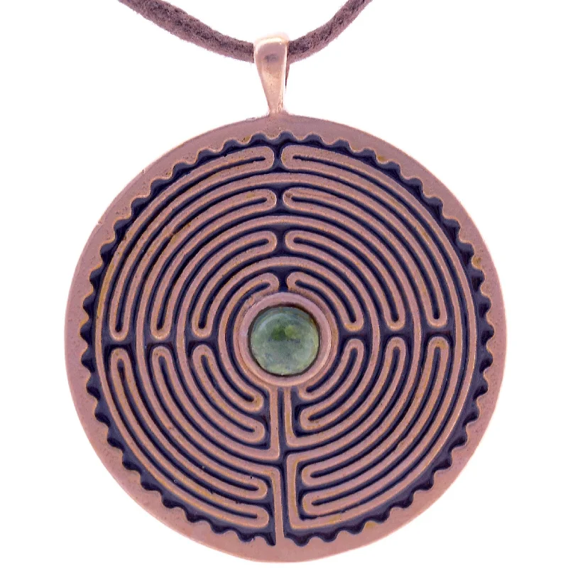 Limited-Time Jewelry Sale – Don't Miss These Deals Labyrinth Peace Bronze Pendant Necklace Swiss Green Opal Gemstone on Adjustable Natural Fiber Cordw