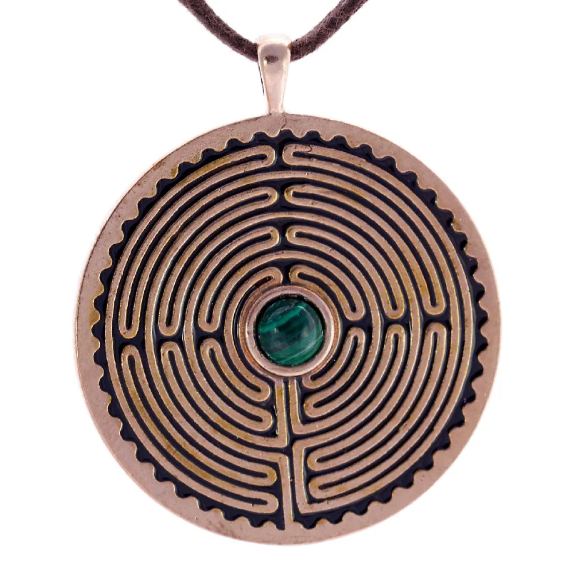 The Perfect Jewelry Piece At The Perfect Price Labyrinth Peace Bronze Pendant Necklace with 6mm Malachite Gemstone on Adjustable Natural Fiber Cord The Perfect Jewelry Piece At The Perfect Price Labyrinth Peace Bronze Pendant Necklace with 6mm Malachite Gemstone on Adjustable Natural Fiber Cord