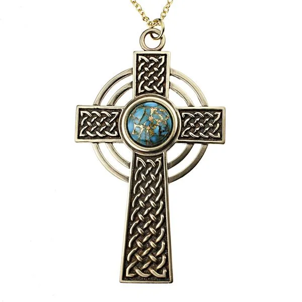Fine Jewelry, Limited-Time Offers Available Large Celtic Cross Necklace with 12mm Persian Blue Turquoise Copper Gemstone Fine Jewelry, Limited-Time Offers Available Large Celtic Cross Necklace with 12mm Persian Blue Turquoise Copper Gemstone